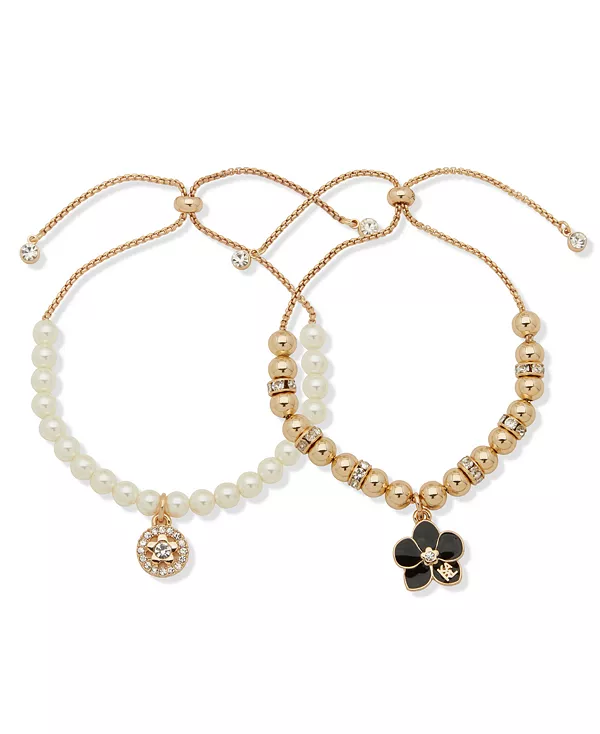 

Комплект из 2 браслетов-слайдеров с золотистым искусственным жемчугом в форме орхидеи Karl Lagerfeld Paris, white