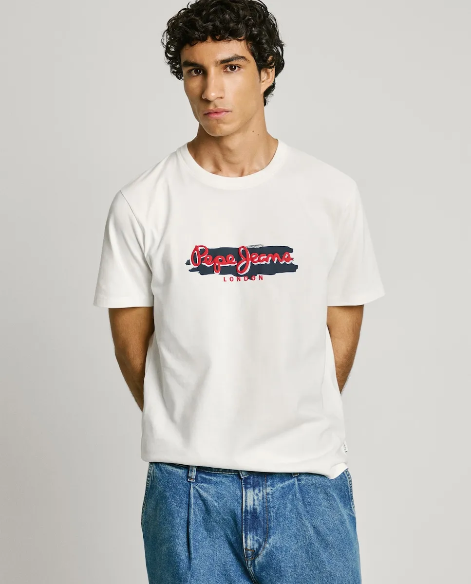 

Мужская футболка с коротким рукавом и напечатанным логотипом Pepe Jeans, белый