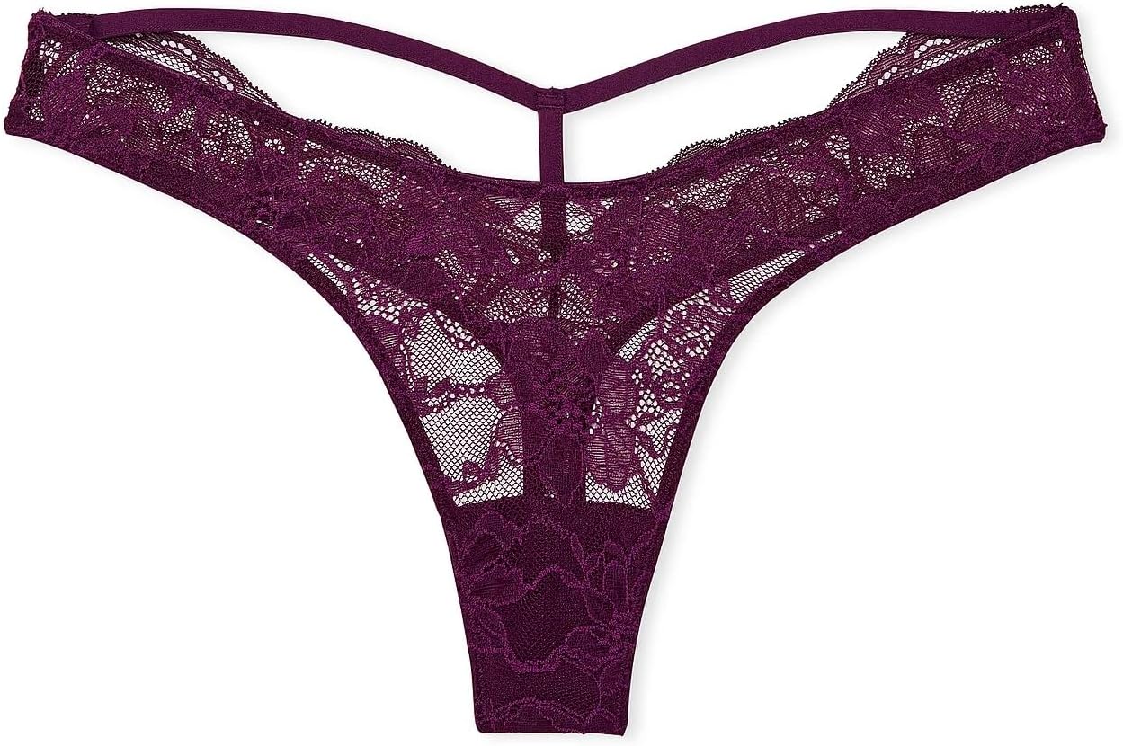 

Трусики-стринги Victoria's Secret Y-Back Shine с кружевом, цвет виноград/фиолетовый, новые, Grape Shine