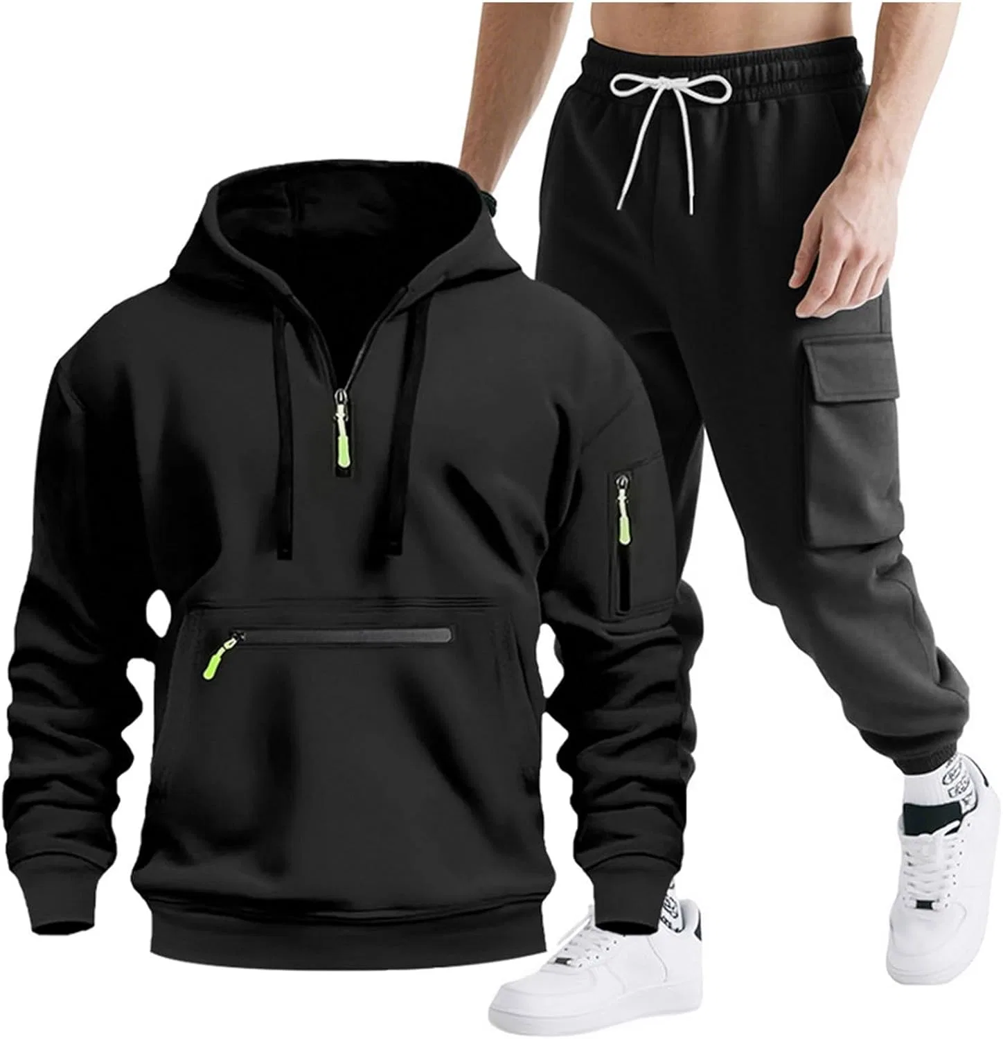 Мужской спортивный костюм с капюшоном, хлопок, A03_black