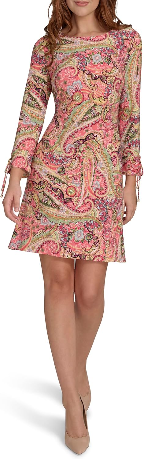 

Женское платье-трапеция Tommy Hilfiger с длинными рукавами и круглым вырезом, Sherbet Multi