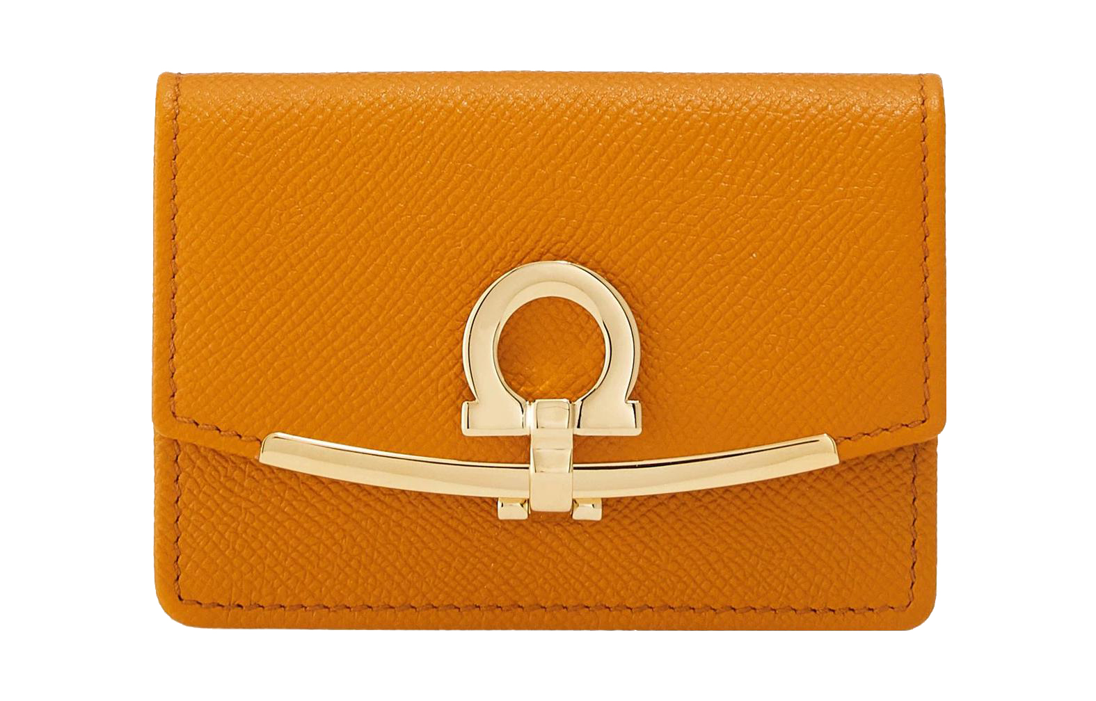 

Ferragamo GANCINI Кожаный визитник с фактурой молотка для женщин, оранжевый