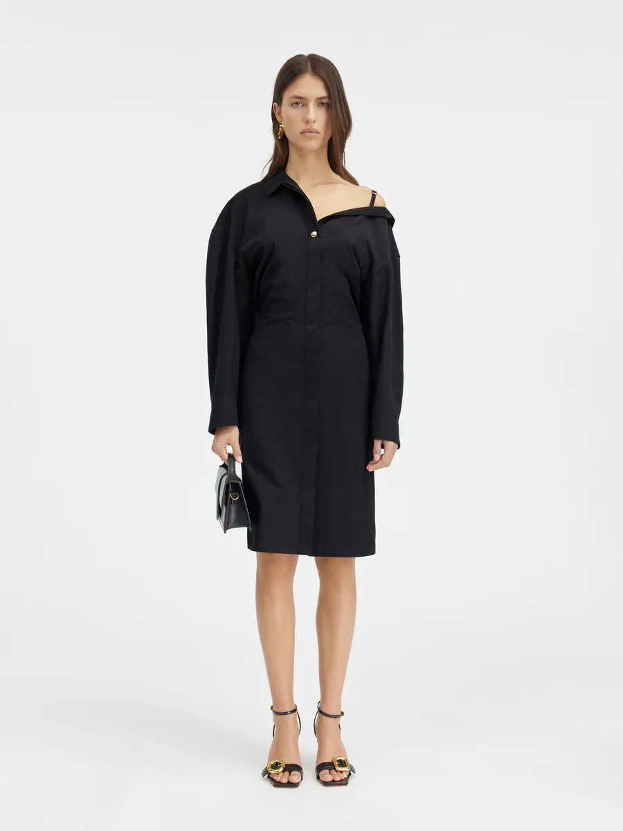 

Асимметричное платье-рубашка мини Jacquemus, черный