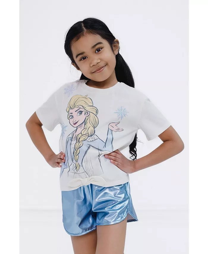Детский комплект из футболки и шорт Disney Queen Elsa для девочек Frozen, белый — фото 4