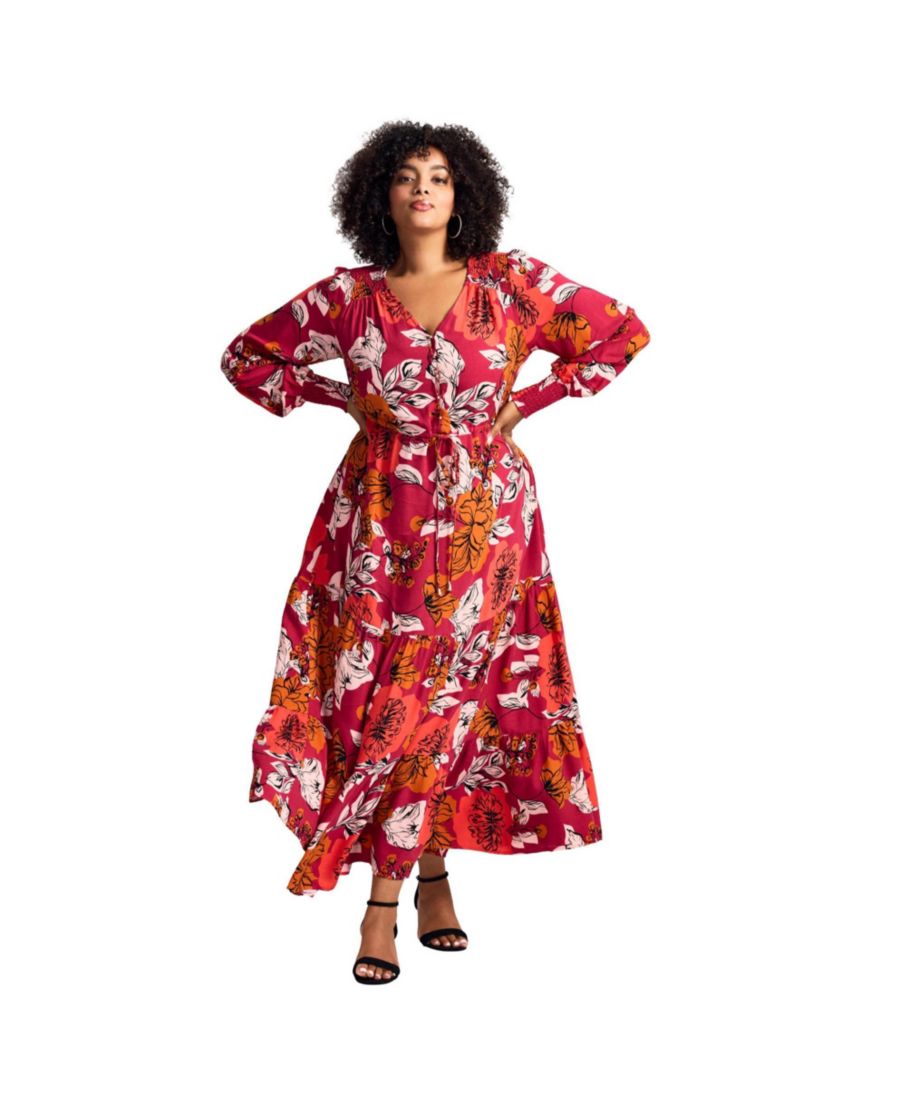 

Женское длинное платье Second Nature больших размеров с рукавами-блузонами AVENUE, Berry sketch floral