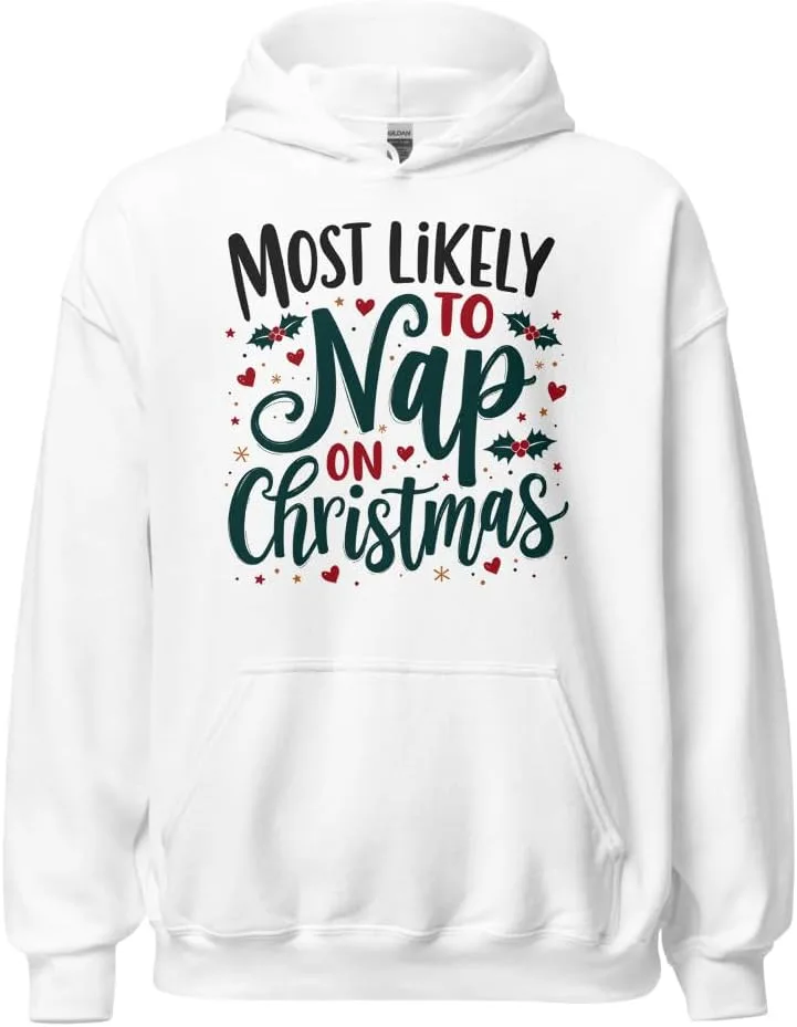 Семейный рождественский худи Unisex, Most Likely To Nap On Christmas Generic, белый