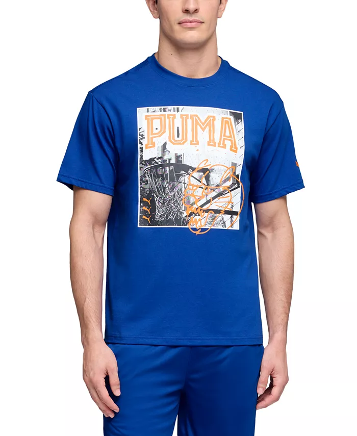 

Мужская хлопковая футболка с коротким рукавом и графическим принтом Hoops Energy Puma, синий