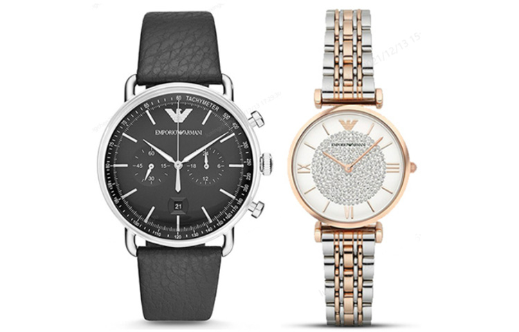 

EMPORIO ARMANI Часы Stars Collection Wrist Watch Quartz Movement Stainless Steel Strap White Dial Unisex AR11143+AR1926, Black Dial+Rose Gold Watch Dial (Matching Pair)