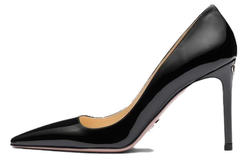 Патентные узкие лодочки на шпильке 9,5 см женские черные PRADA — фото 2