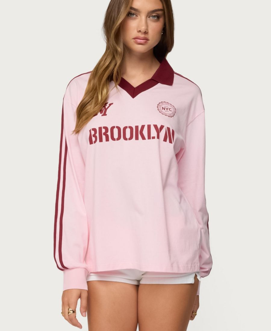 

Женская поло-рубашка Brooklyn Contrast Oversized Edikted, Light-pink