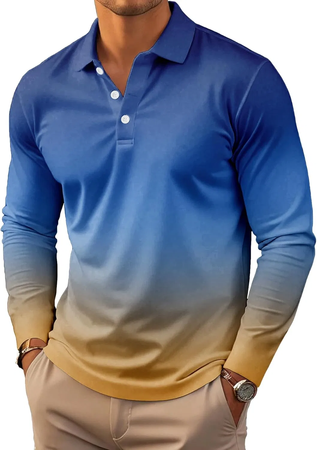 Мужское поло с градиентом, длинный рукав, 6 шт, Polyester/Cotton, #4 — фото 2