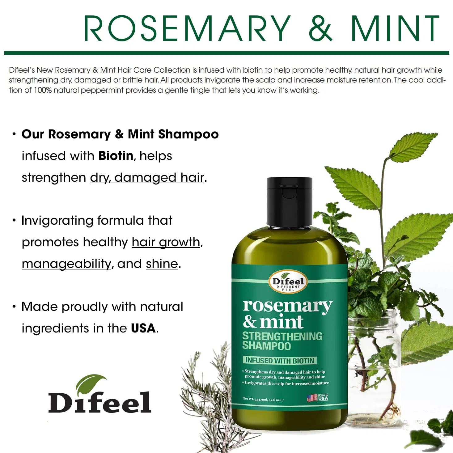 Укрепляющий шампунь с мятой и розмарином «Peppermint & Rosemary Strengthening» от Difeel — фото 2