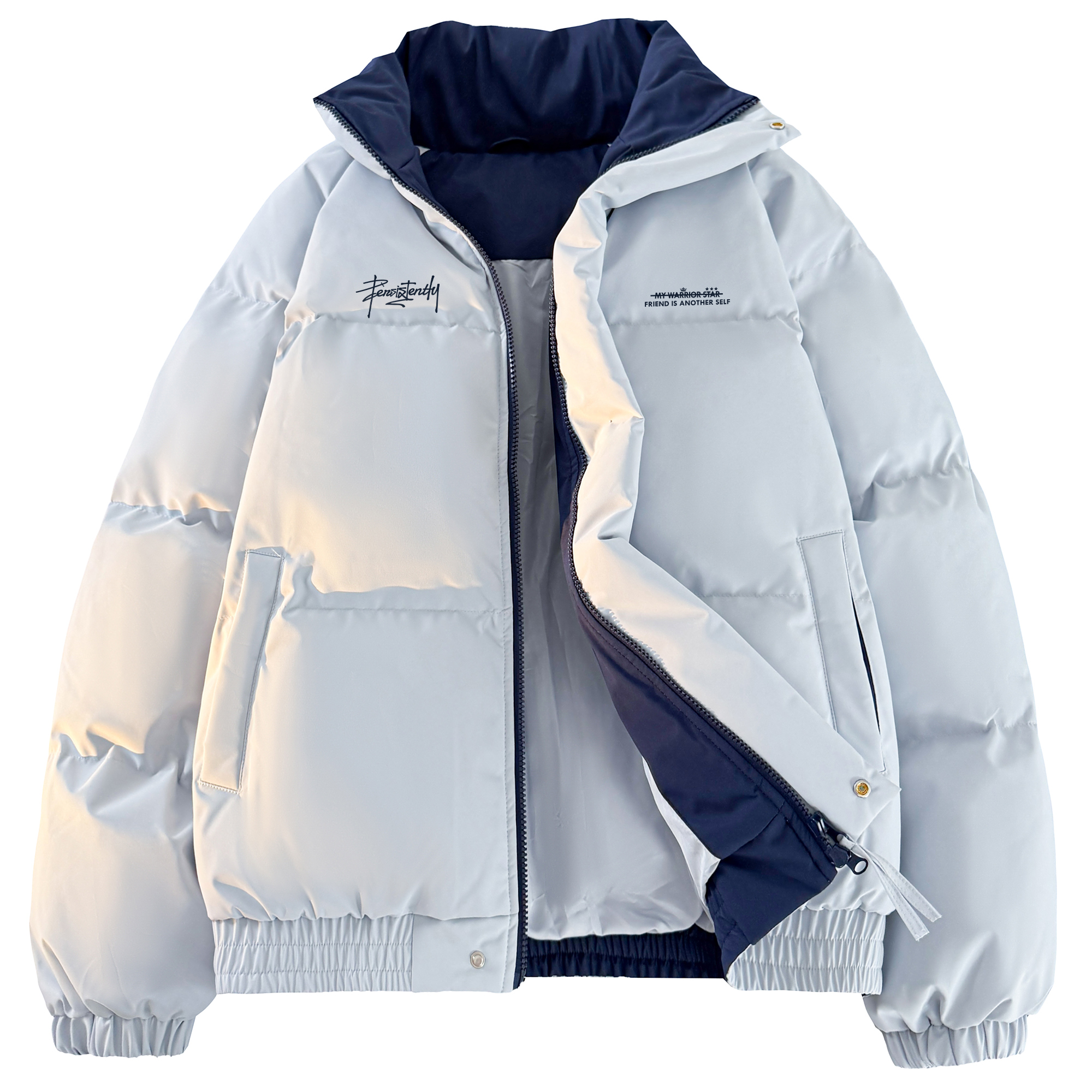 

ПППуховик Unisex Stand Collar Moderate Puffer Jacket WARRIOR, 蓝色【品质升级版】
