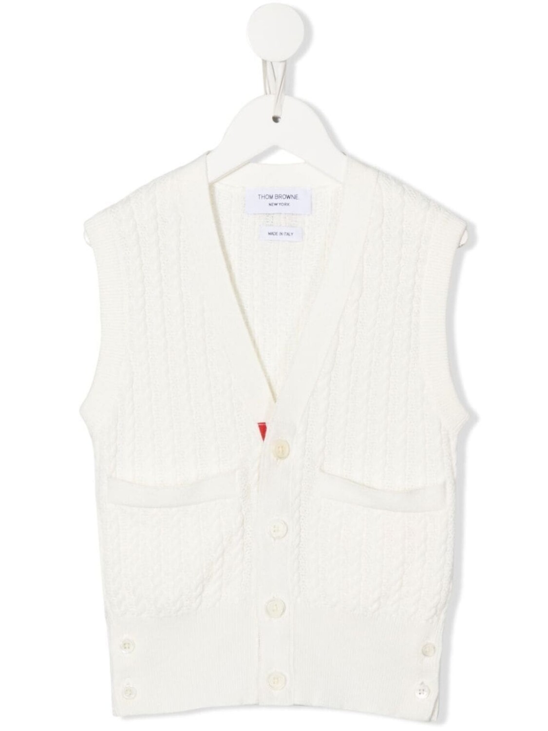 

Кардиган фактурной вязки без рукавов Thom Browne Kids, белый