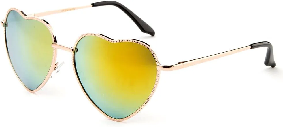 

Ретро-солнцезащитные очки-авиаторы в металлической оправе с дизайном в виде сердечек — модный аксессуар для женщин Newbee Fashion Sunglasses, Gold/Yellow