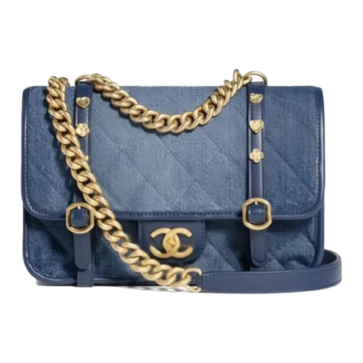 

Джиновая сумка через плечо с телячьей кожей женская синяя CHANEL