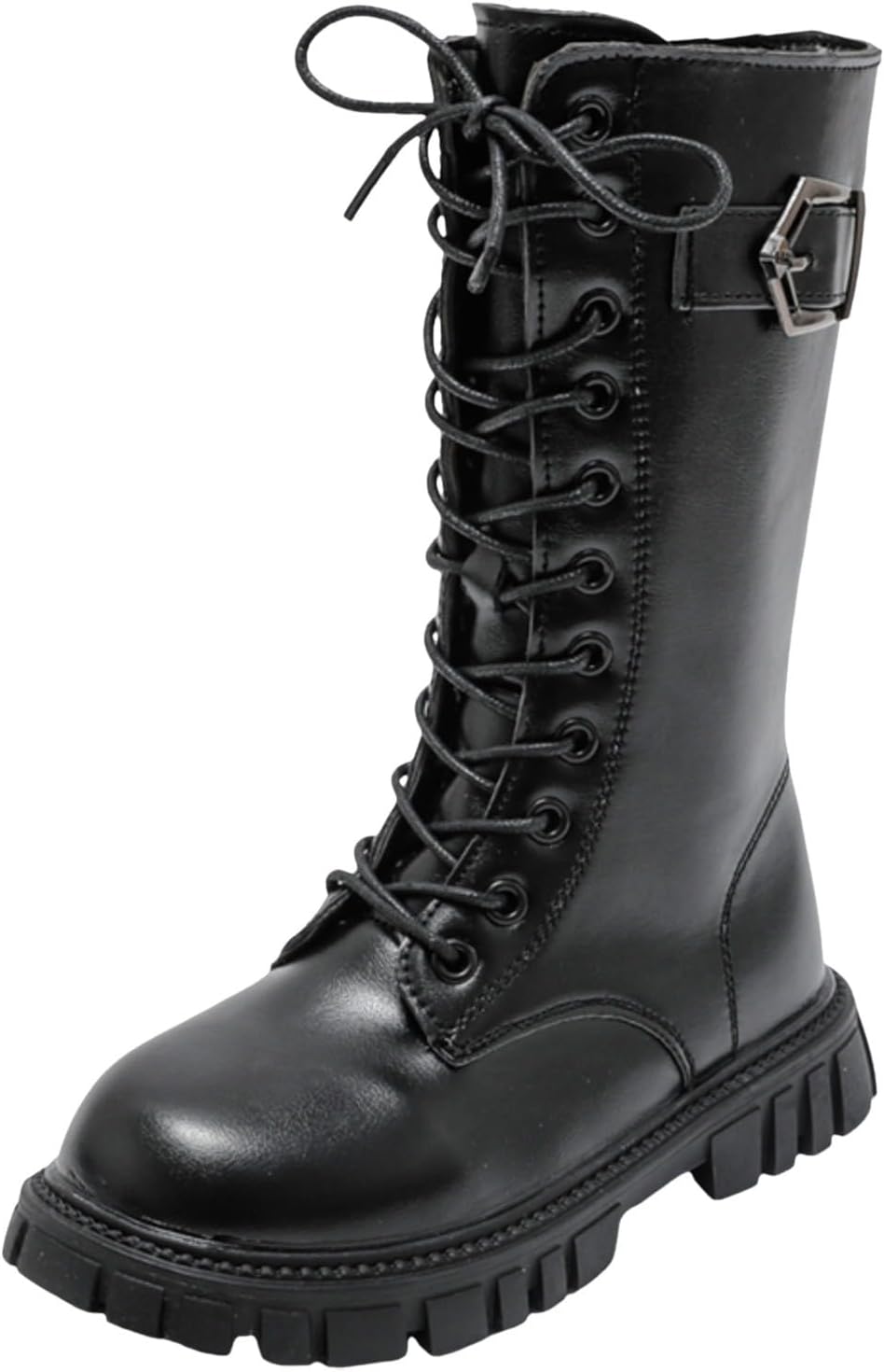 

Девочкам: сапоги для верховой езды с шнуровкой, сапоги до середины голени, боевые ботинки, модные водонепроницаемые из искусственной кожи с боковой молнией, панк-гот стиль, для детей 4-12 лет Generic, A16 Black