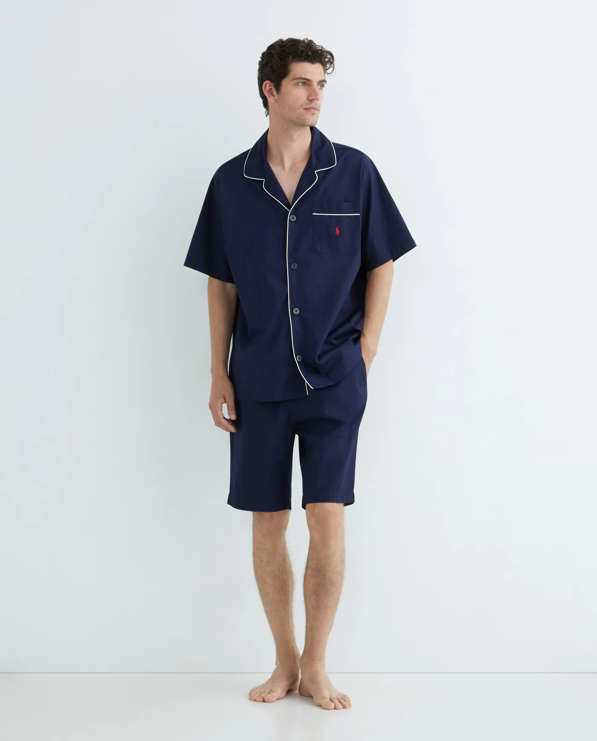 

Мужская короткая однотонная хлопковая пижама Polo Ralph Lauren, темно-синий