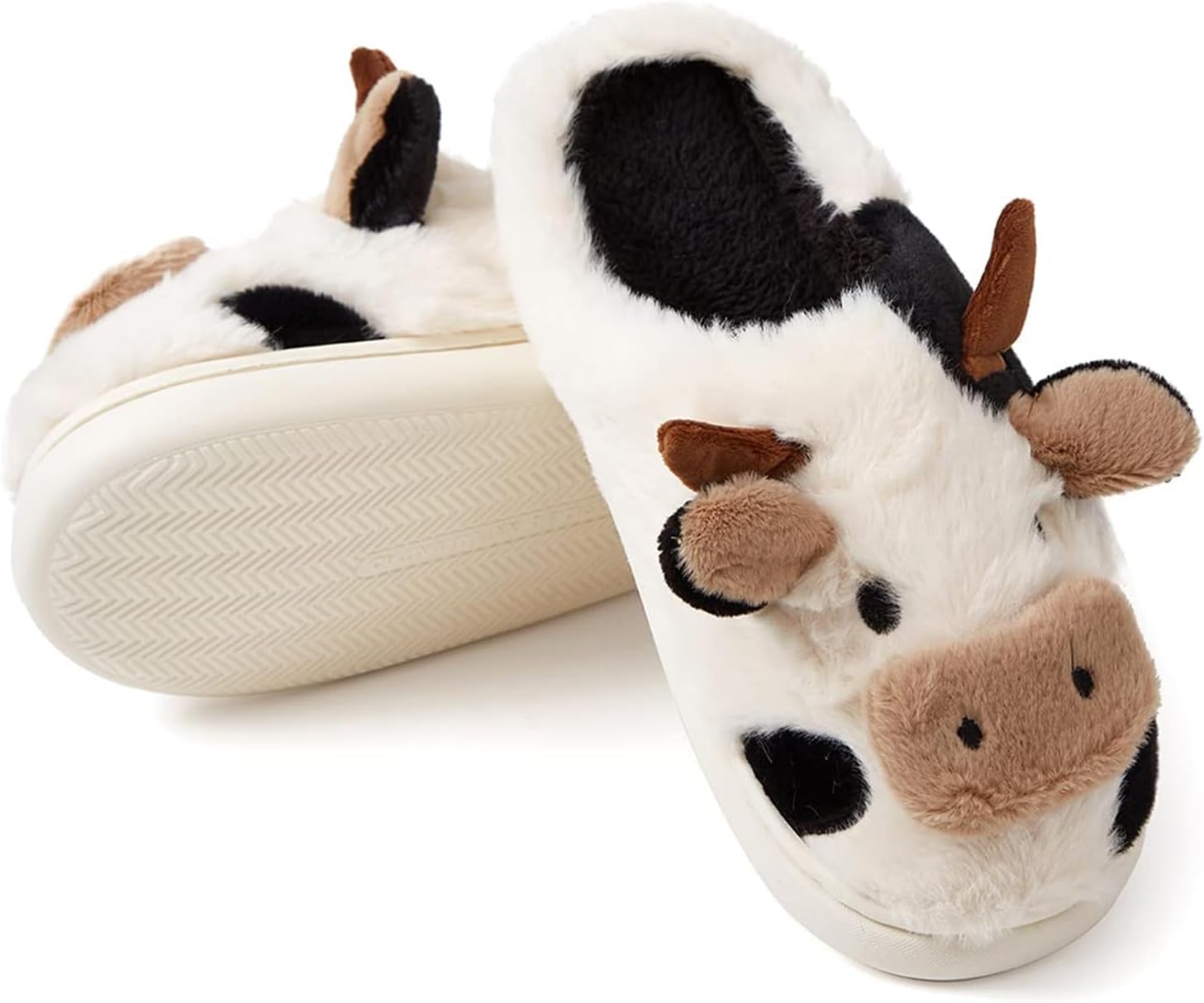 

Мультяшные тапочки Tptoes в виде коровы - милые пушистые тапочки-коровы, теплые, с нескользящей подошвой для женщин и мужчин, для дома и улицы зимой, Cow