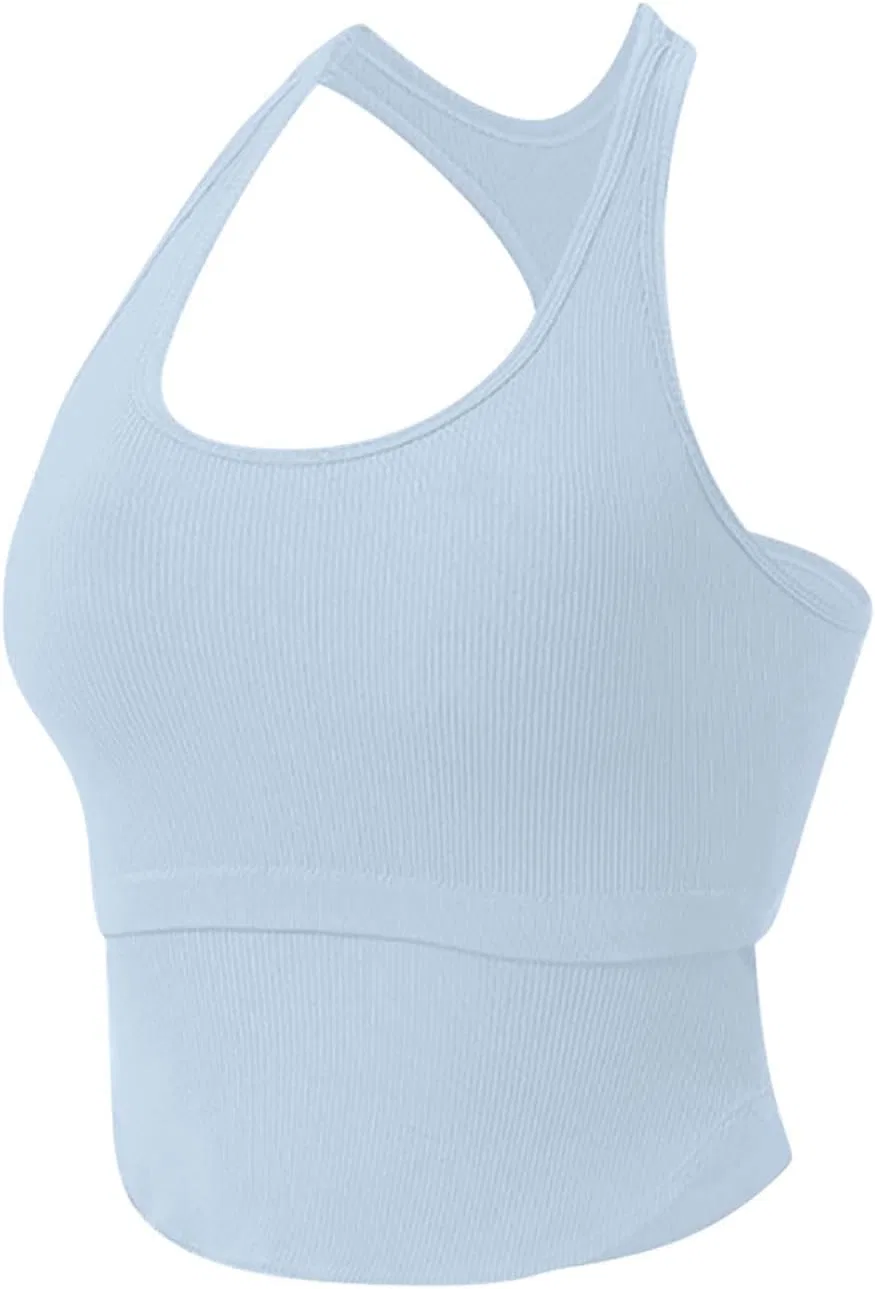 Женский топ для тренировок с встроенным бюстгальтером, бесшовный, Slim Fit, Blue — фото 2