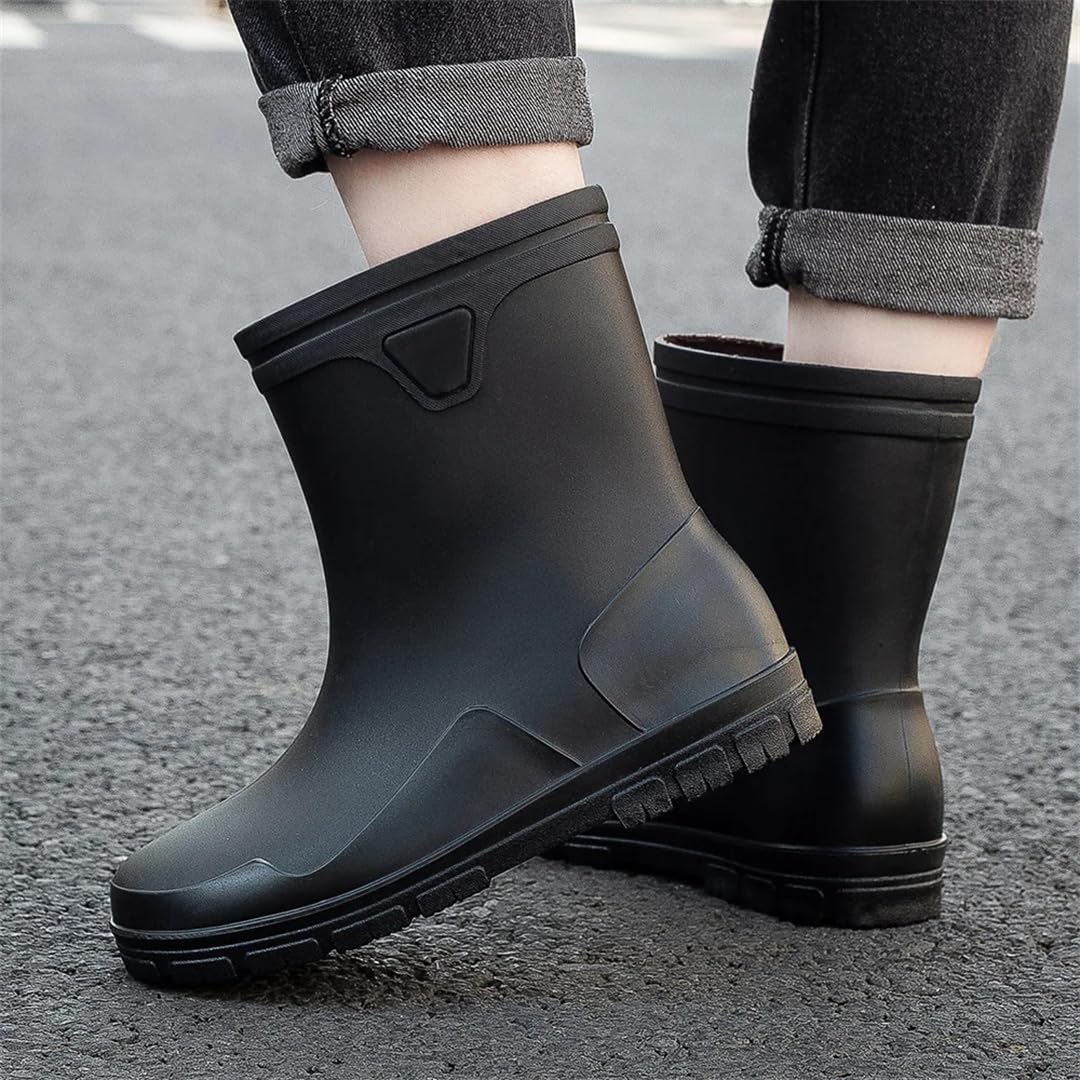 Мужские высокие дождевые сапоги Wjnvfioo Fashion, водонепроницаемые защитные сапоги однотонного цвета, мужские резиновые сапоги, черный/красный — фото 4