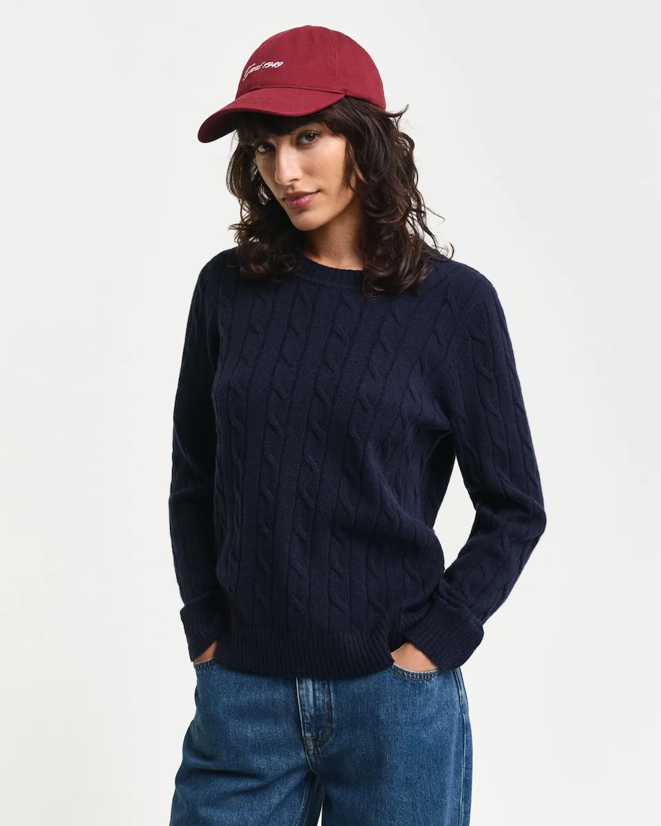 

Женский джемпер с круглым вырезом и узором «косы» Gant, синий