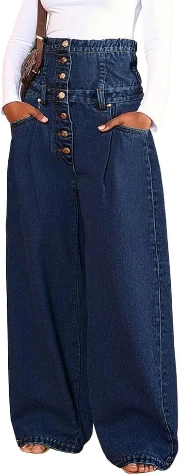 

Женские джинсы с высокой талией и широкими штанинами Vintage TACSTRUN