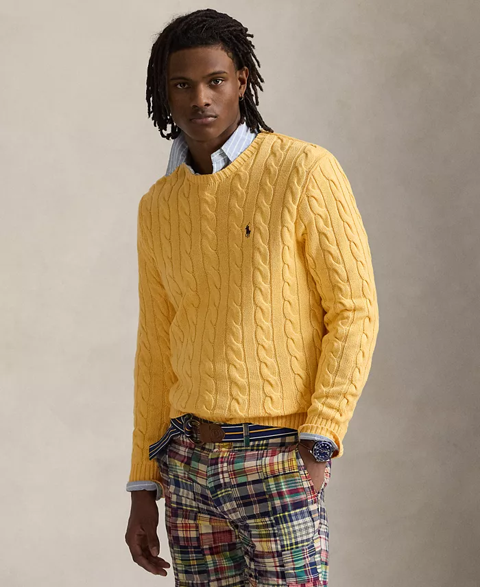 

Мужской хлопковый свитер с косой вязкой Polo Ralph Lauren, желтый