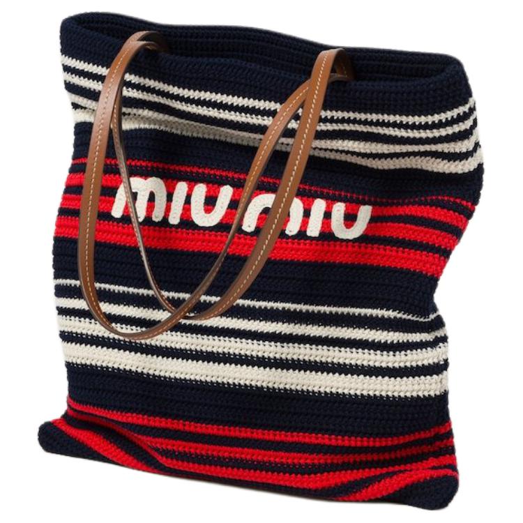 Сумка-шоппер из ткани на плечо женская синяя красная белая MIU MIU — фото 3