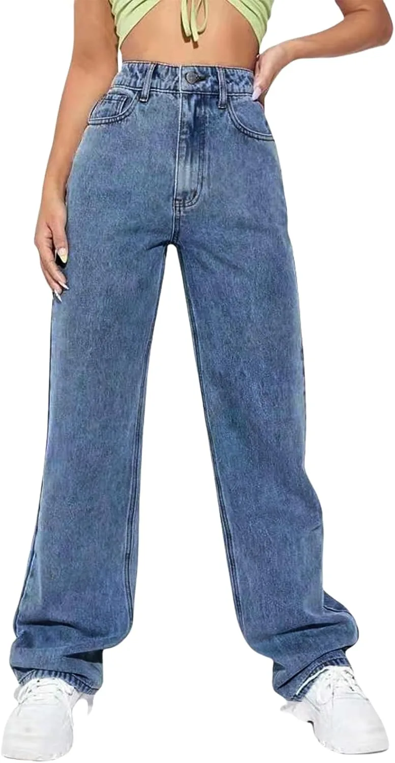 

Женские джинсы с высокой талией и прямыми штанинами