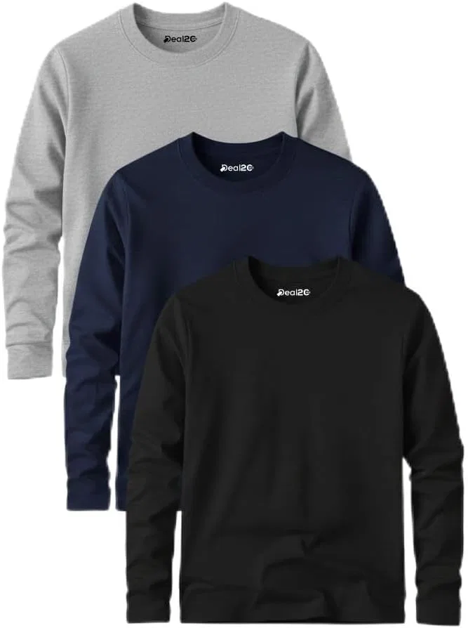 Набор из 3 футболок с длинным рукавом, хлопок, Generic, Black, Navy Blue, Heather Grey