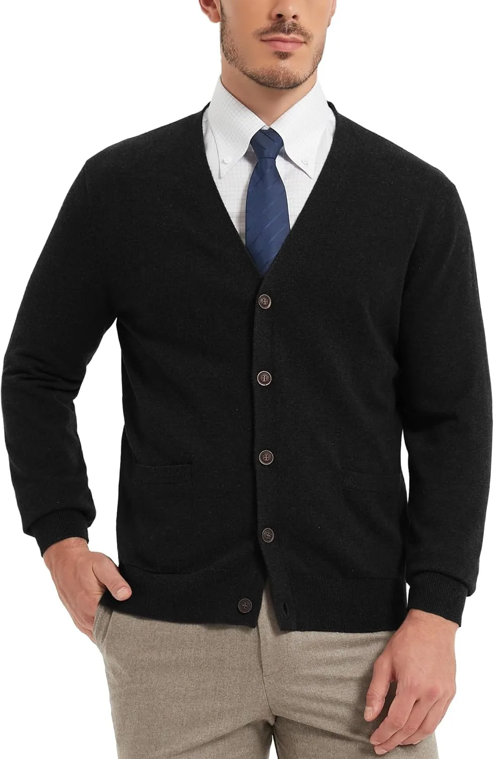 

Мужской кардиган Kallspin из чистого хлопка с V-образным вырезом и карманами