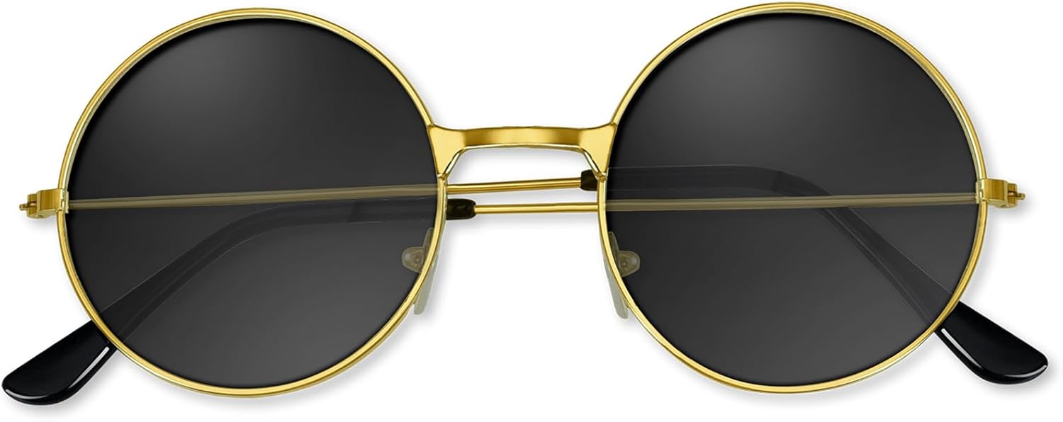 

Солнцезащитные очки в стиле хиппи 70-х годов, круглые, для вечеринки, украшение, солнцезащитные очки для женщин с цветной салфеткой для протирки очков BOUBONI, A02-golden Fram Black Lens