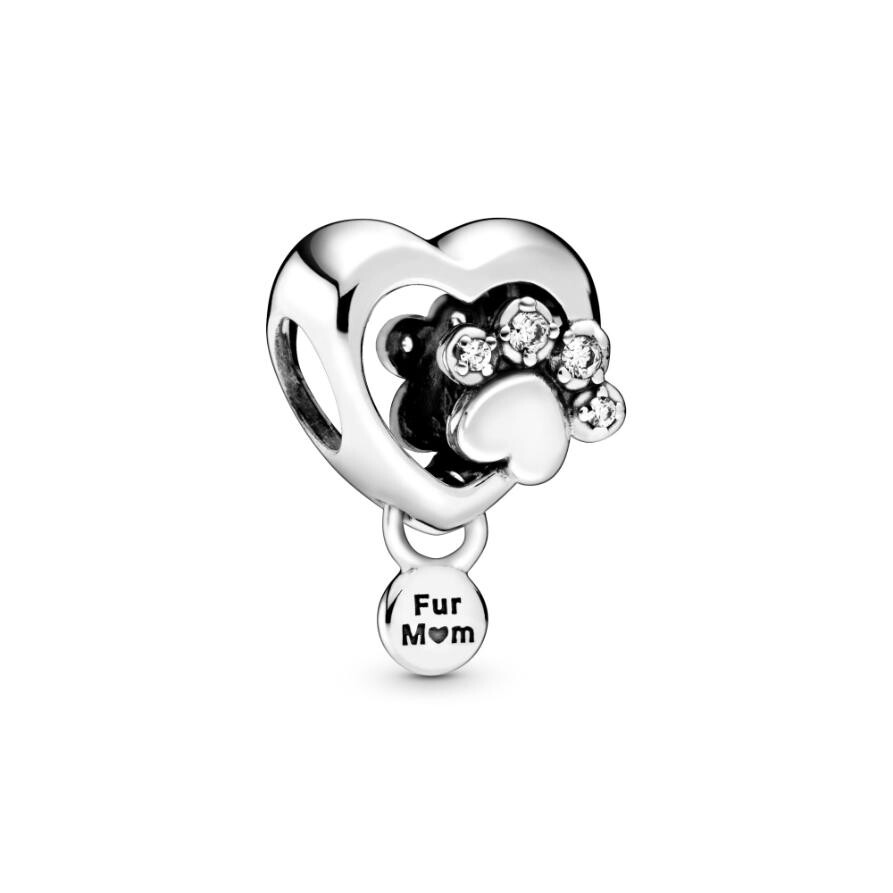 

Шарм Sparkling Paw Print & Heart Pandora, стерлинговое серебро