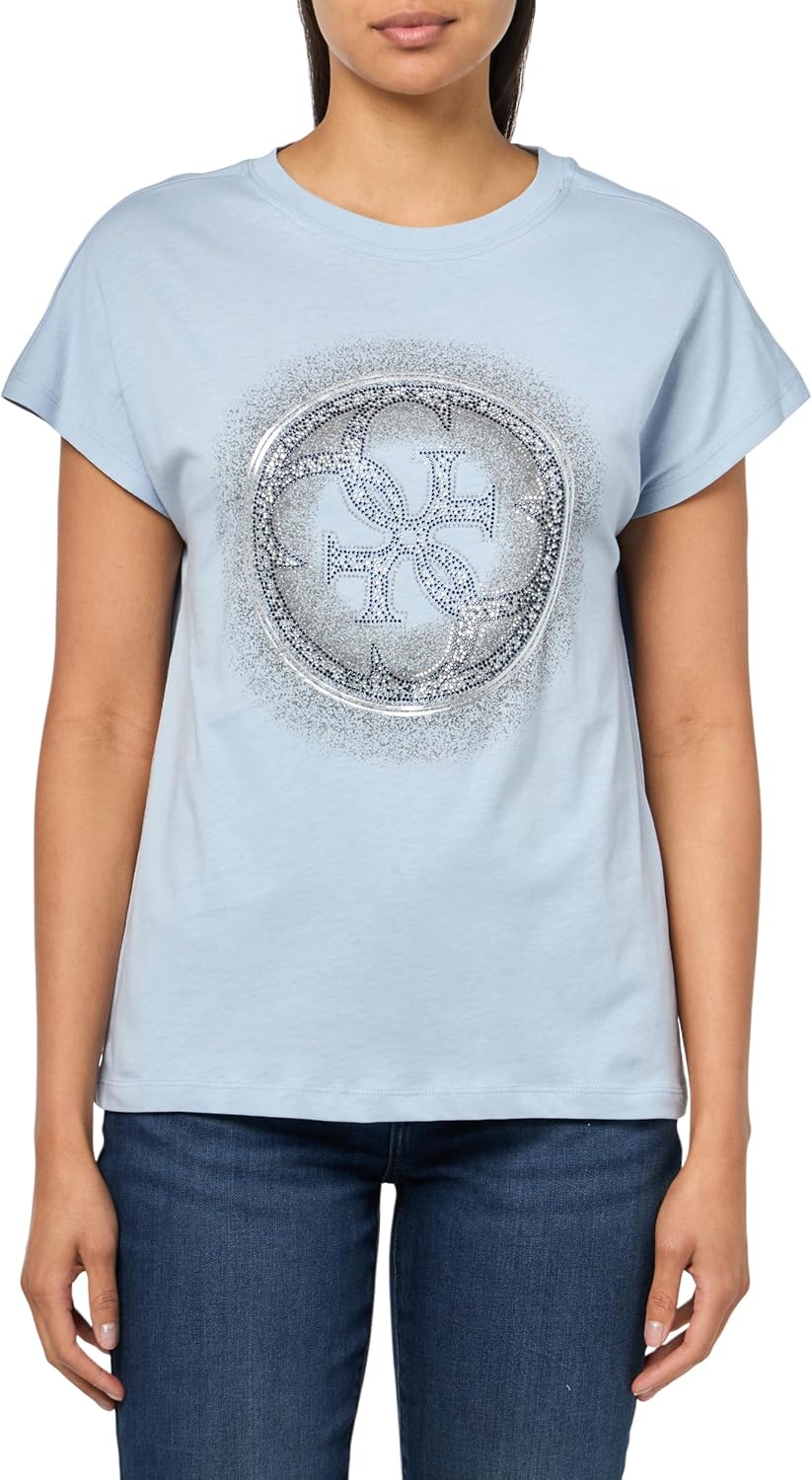 

GUESS Женская футболка с коротким рукавом Eco 4g Shaded Hotfix, Nimbus Blue, Синий, GUESS Женская футболка с коротким рукавом Eco 4g Shaded Hotfix, Nimbus Blue