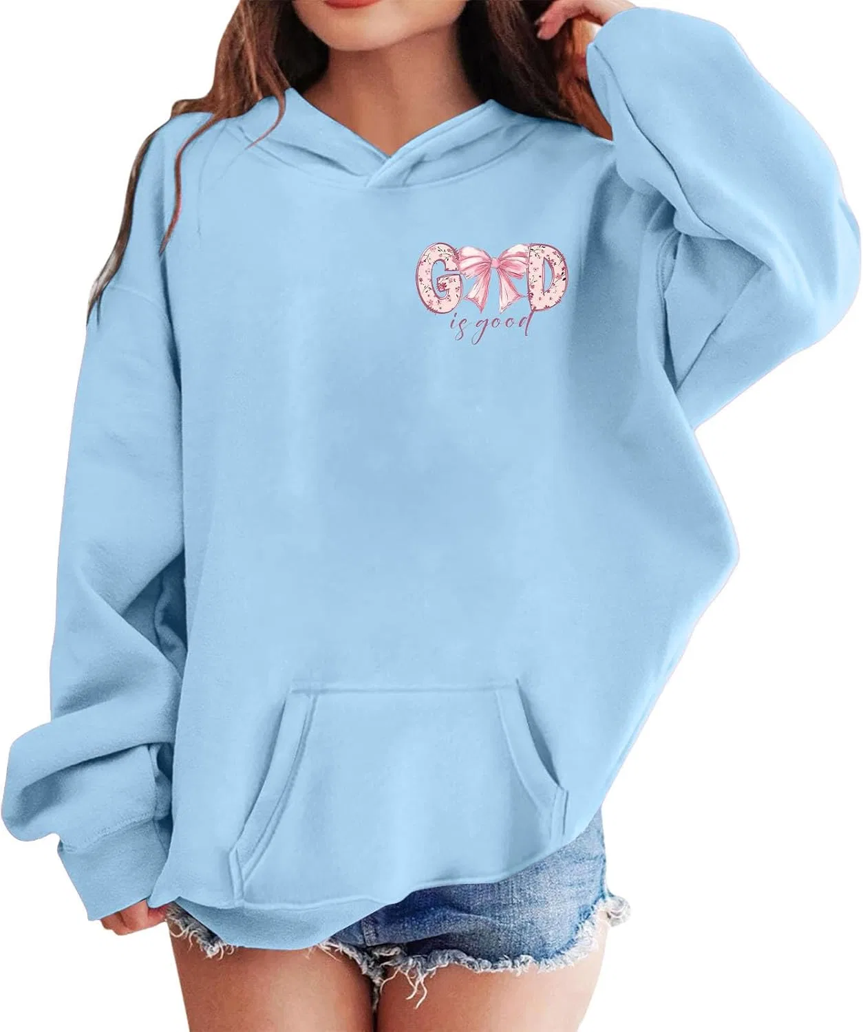 Детский оверсайз худи с принтом Калифорния, Generic, Z06 Sky Blue