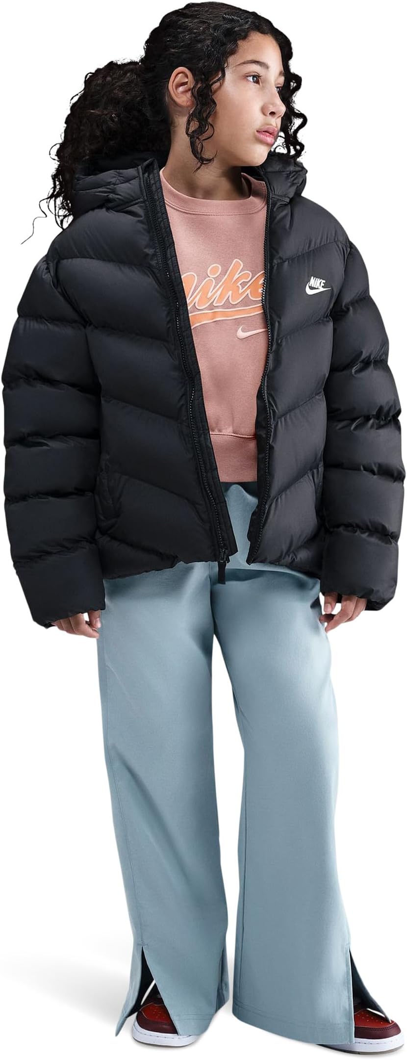 Спортивная куртка-пуховик свободного кроя Therma-FIT для игр на весь день Nike Kids, Black/White — фото 3