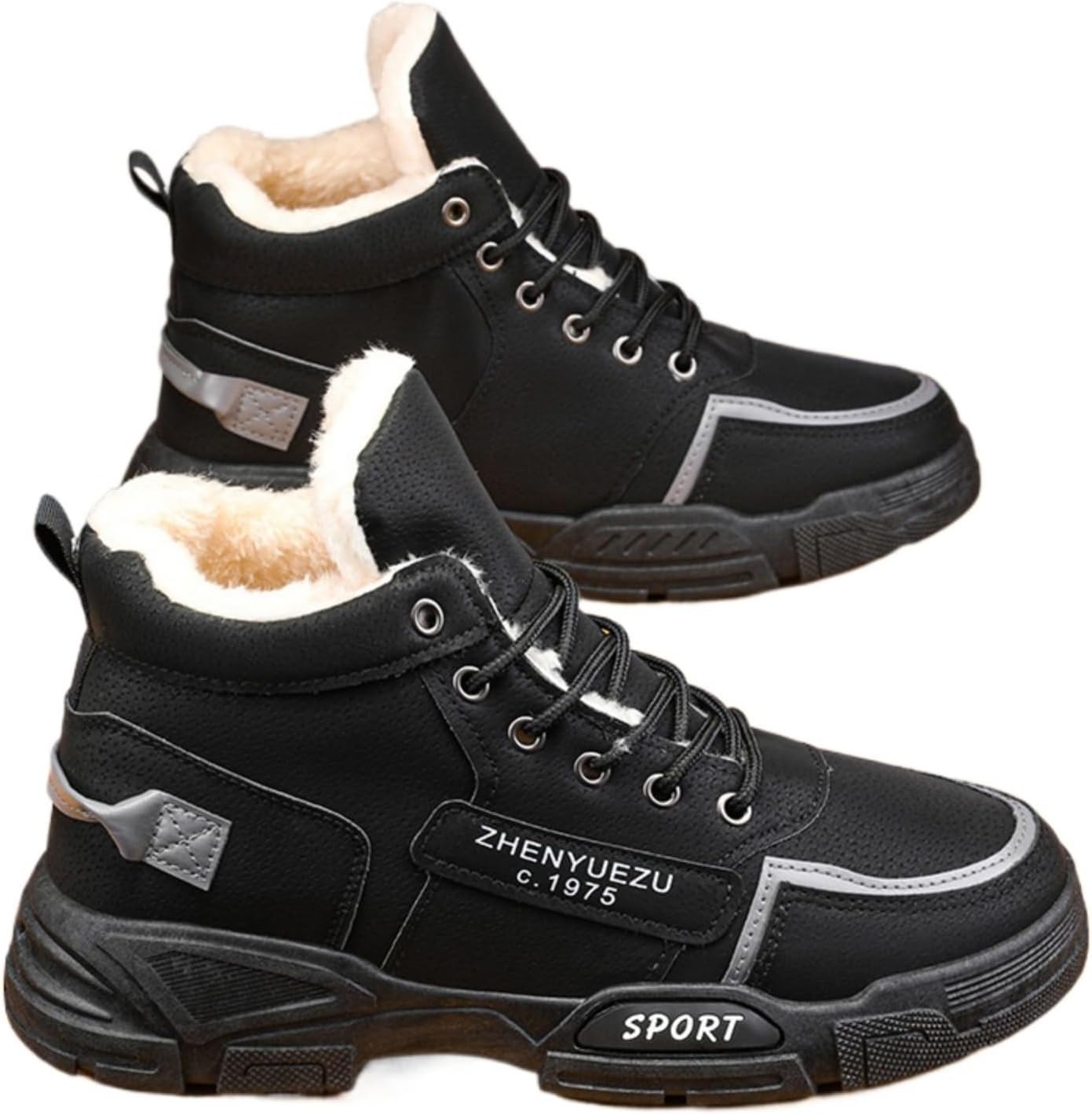 

Мужские зимние ботинки Azttoztto с высоким берцем, утепленные флисом, для снега, шнурованные с толстой подошвой для холодной погоды, черный