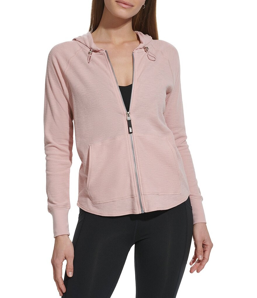 

DKNY Sport с длинным рукавом и молнией, мини-худи с вафельными карманами и карманами, розовый