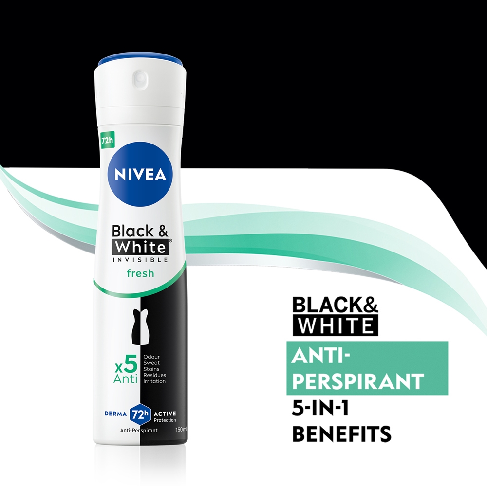 Невидимый черно-белый освежающий спрей-антиперспирант для женщин Nivea, 150 мл — фото 3