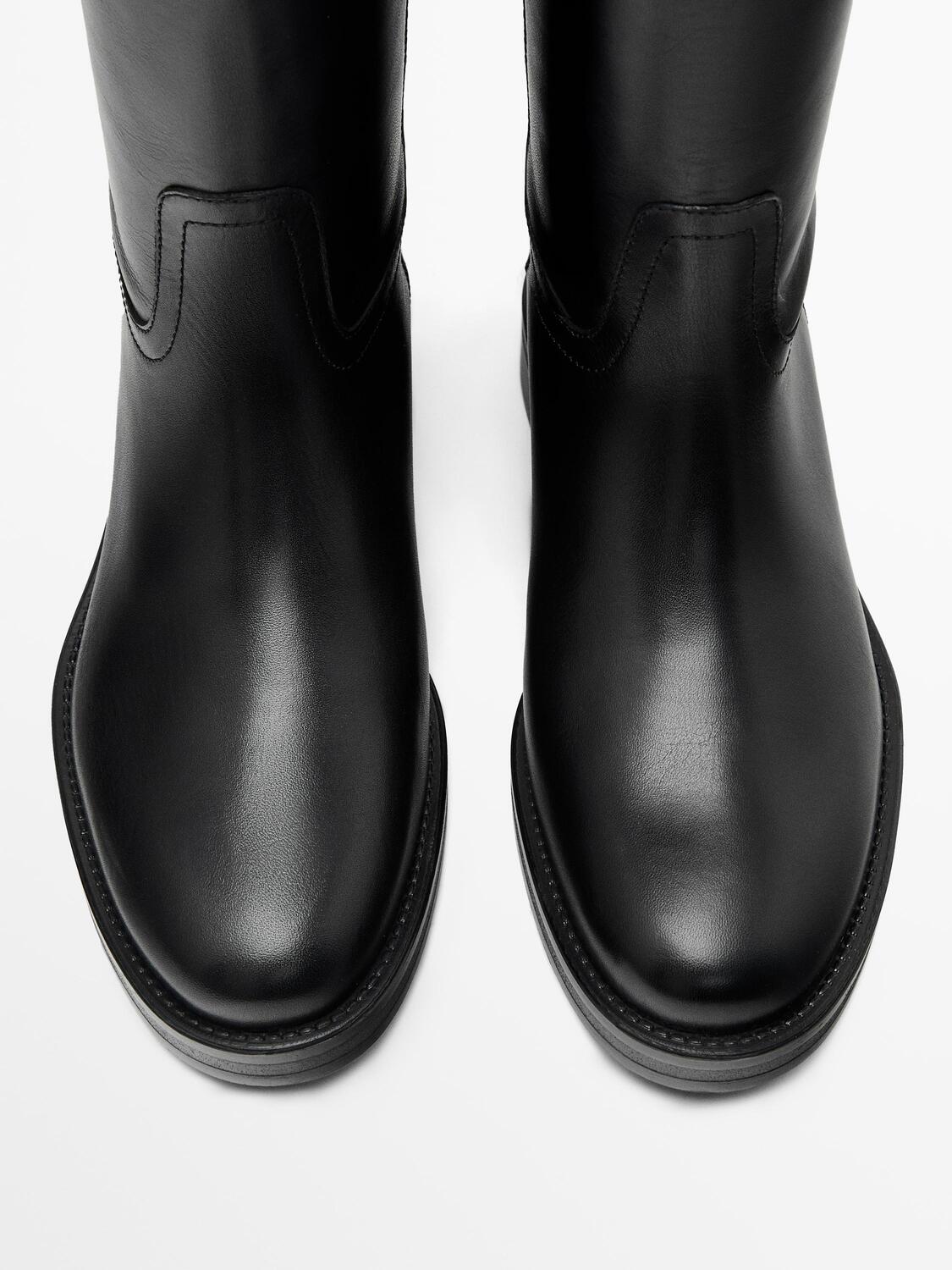 Кожаные сапоги для верховой езды Massimo Dutti, черный — фото 3