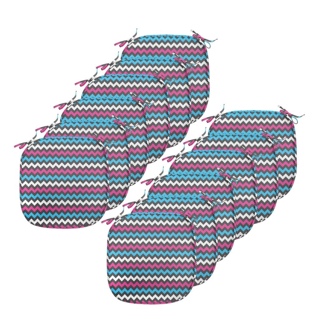 

ABAKUHAUS Современные подушки для обеденного стула, Zig Zag Colorful Twisty, декоративная водонепроницаемая подушка с ремнями для кухонных сидений, 40 см x 40 см — упаковка из 12 шт., Розовый Небесно-Голубой Черный