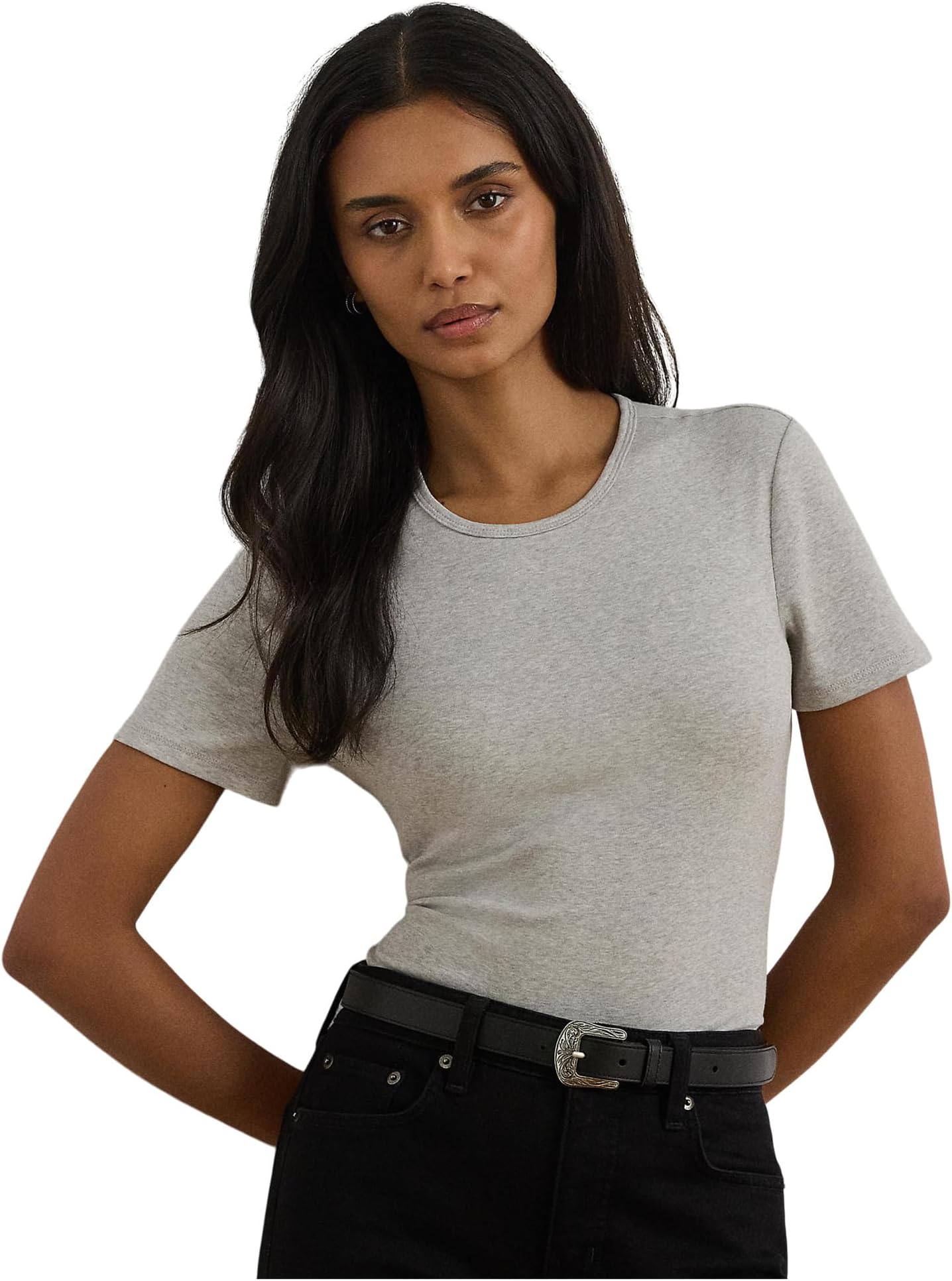 

Футболка Lauren Ralph Lauren Petite Stretch Cotton Crewneck Tee, цвет Pearl Grey Heather