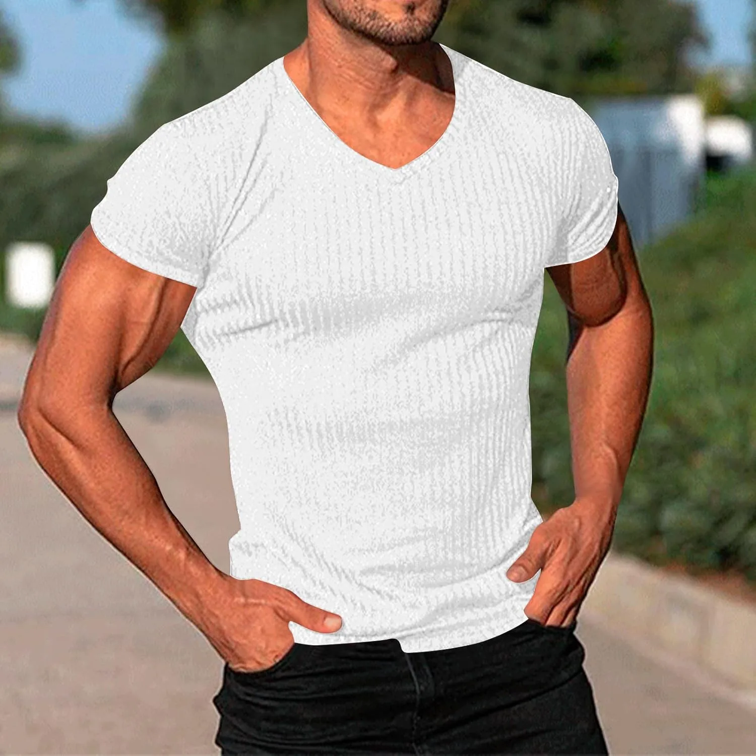 Мужская футболка V-образного выреза Stretch Slim Fit — фото 2