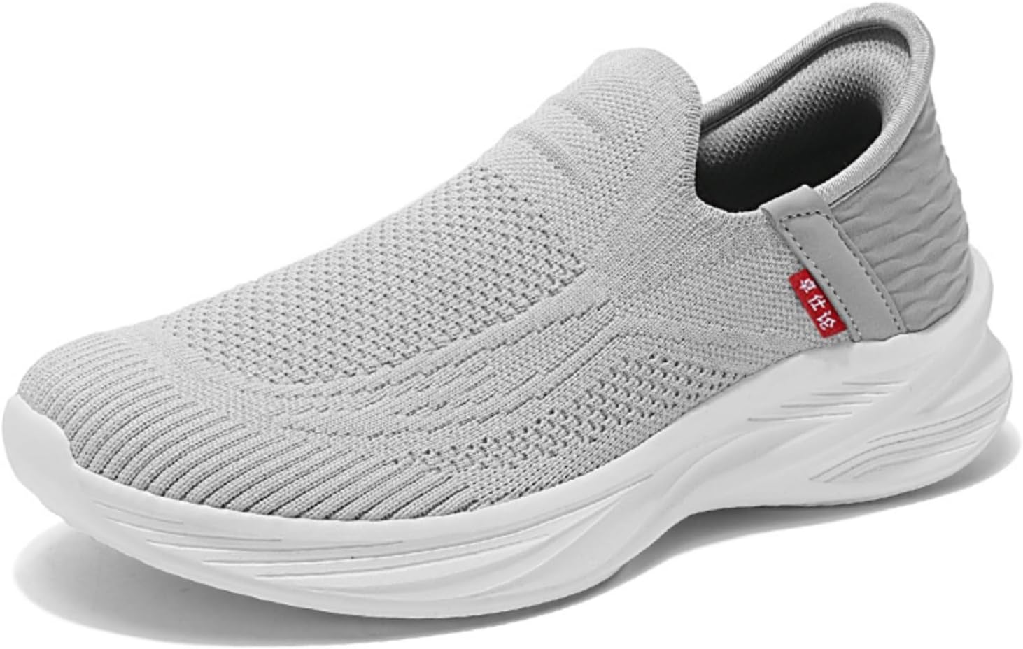 

Мужские вязаные кроссовки без шнурков, дышащие легкие повседневные обувь с удобной толстой подошвой, идеальны для повседневной и свободной носки Aokisx, серый