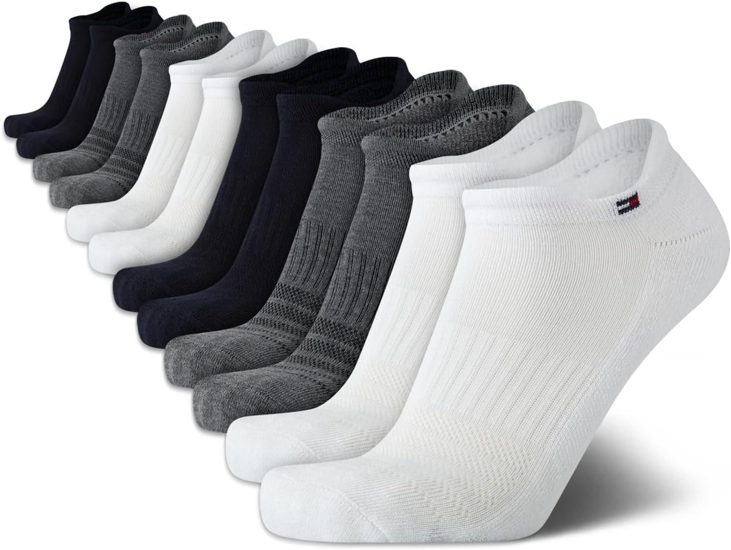

Мужские носки Tommy Hilfiger Low Cut Tab Socks - 12 пар спортивных носков с мягкой подошвой - мягкие спортивные носки для мужчин (размер: 7-12), White Grey Assorted