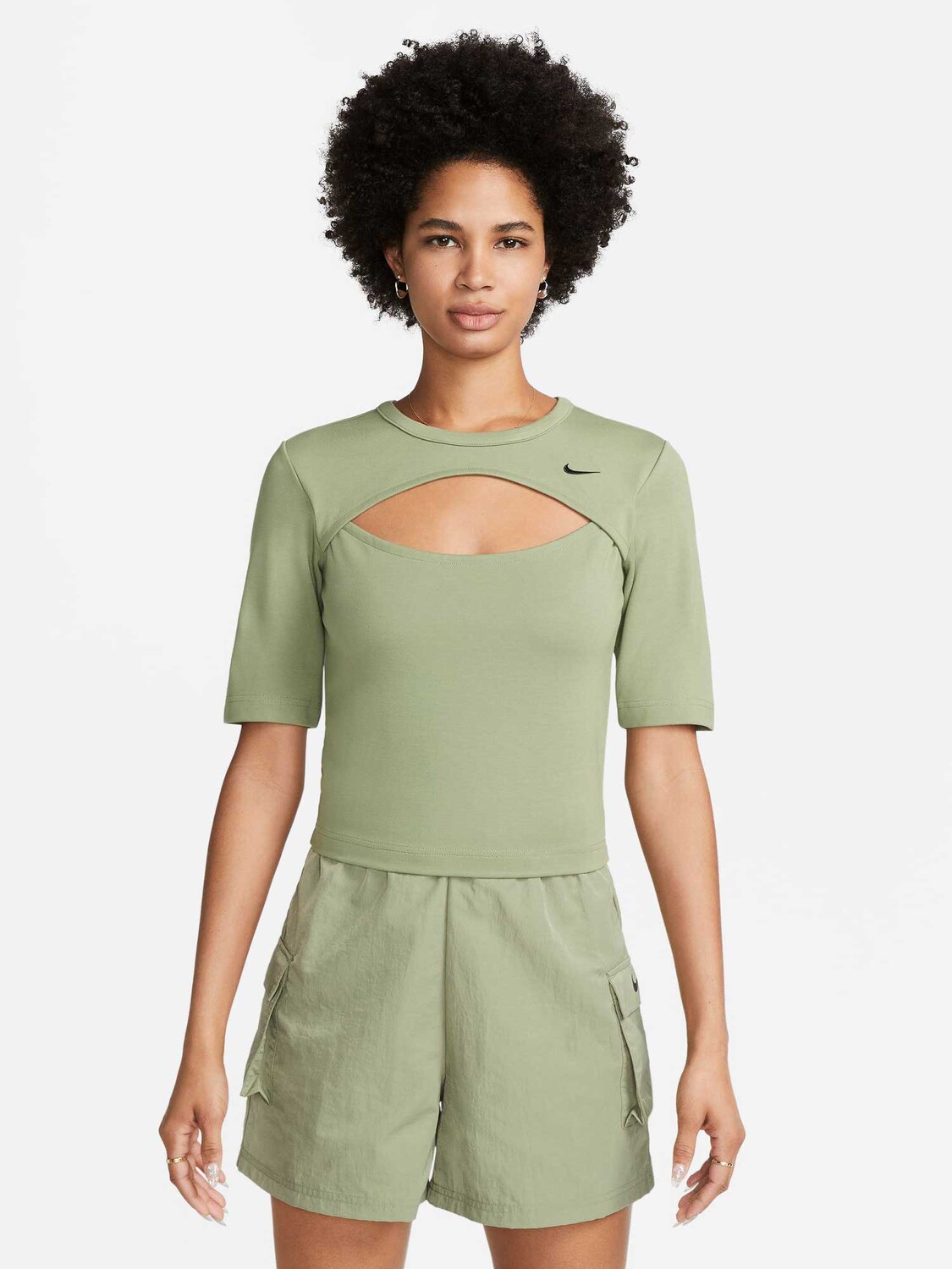 

Футболка Nike W NSW ESSNTL HLSLV TOP CUTOUT, зеленый