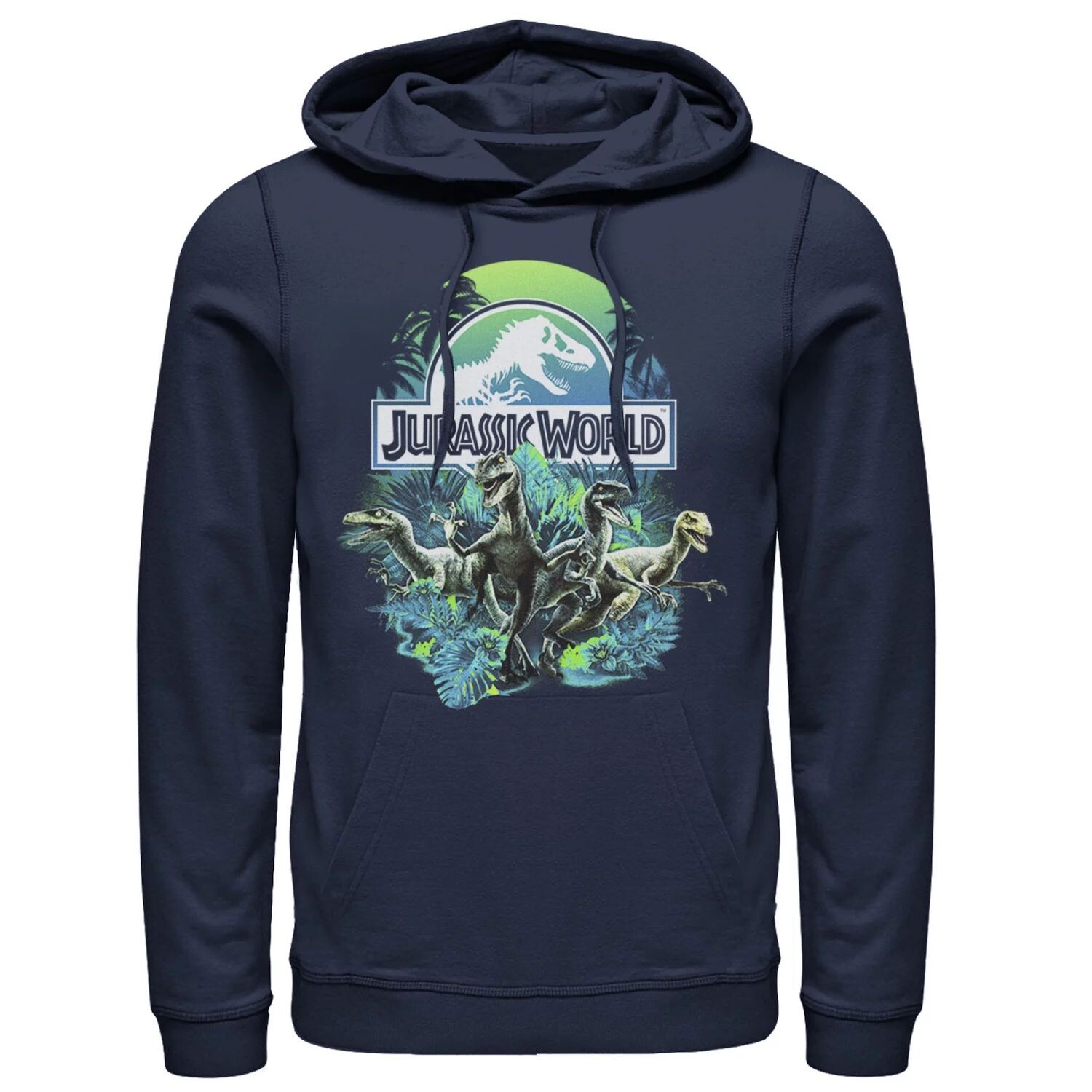 

Мужской пуловер с капюшоном и рисунком «Мир Юрского периода», синий, зеленый, «Джунгли, Велоцираптор Атака» Licensed Character, синий