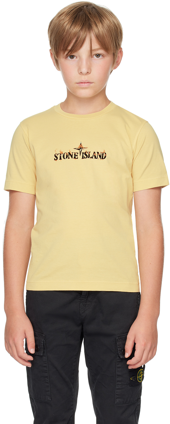 

Детская бежевая войлочная футболка с логотипом Stone Island Junior