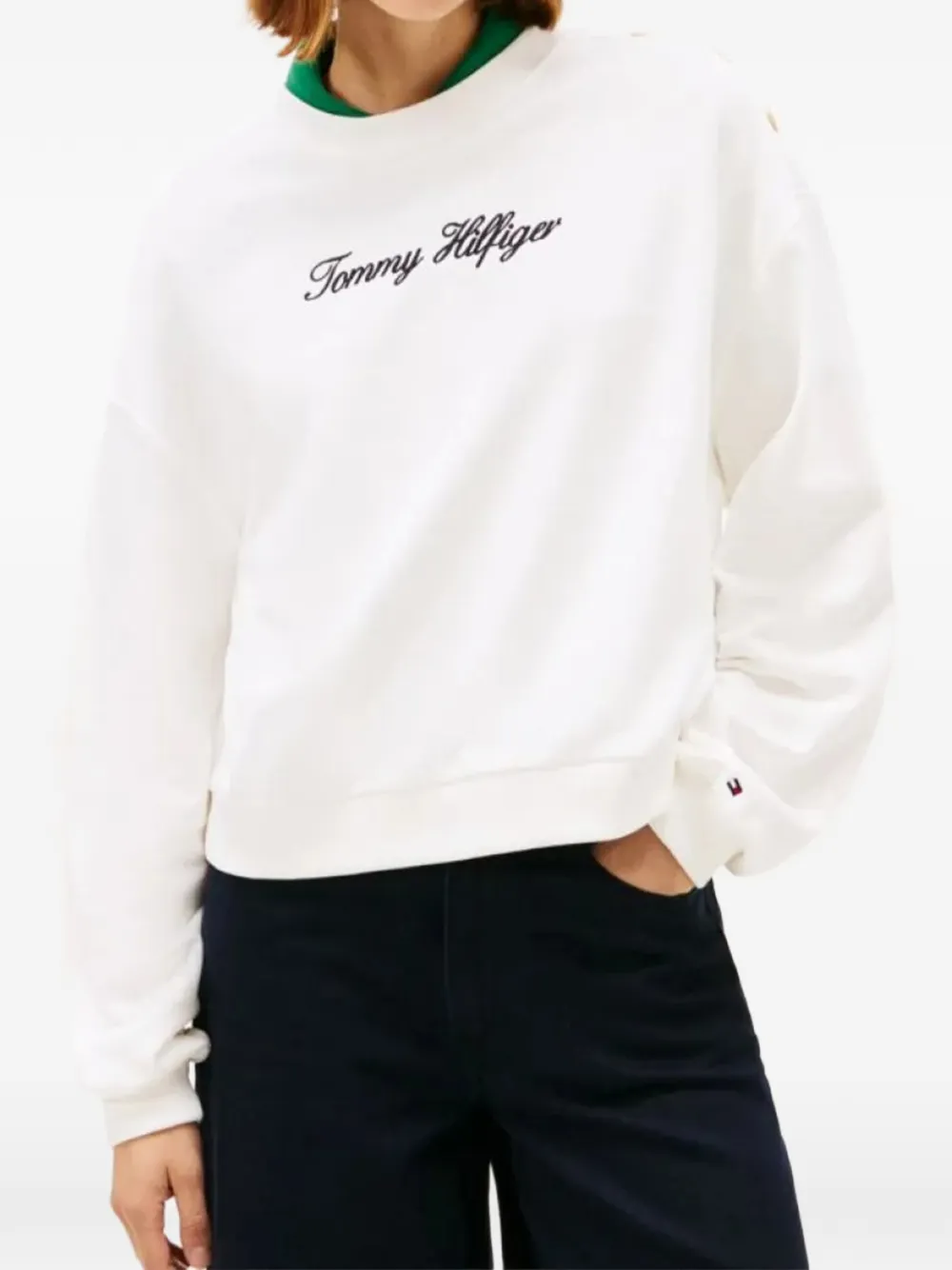 Свитшот с отделкой на плечах Tommy Hilfiger, белый — фото 3